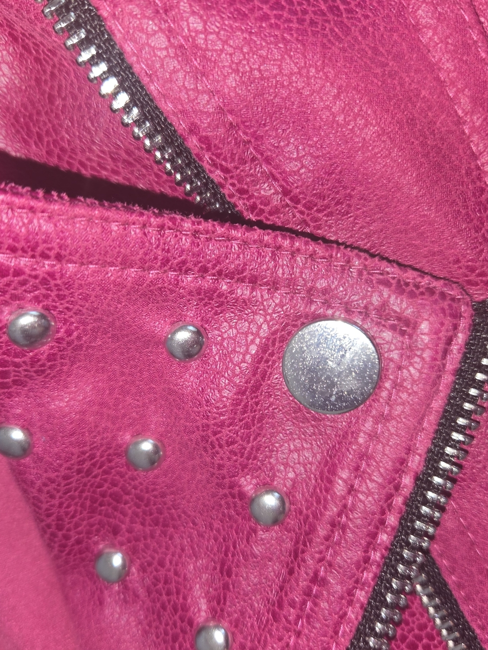 LG Pink Studded Moto Faux Leather Jacket With Zipper Accents- Women's Size 6 - Picture 8 of 15